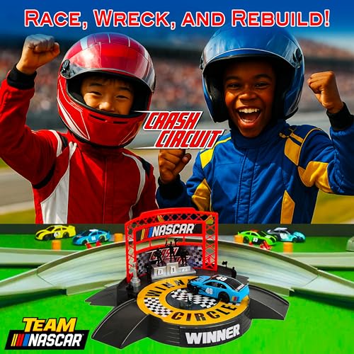 Far Out Toys Winners Circle stand highlights celebratory laps after a victory.