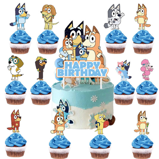 FARDAS blue dog cake topper on a celebratory cake for kids' party
