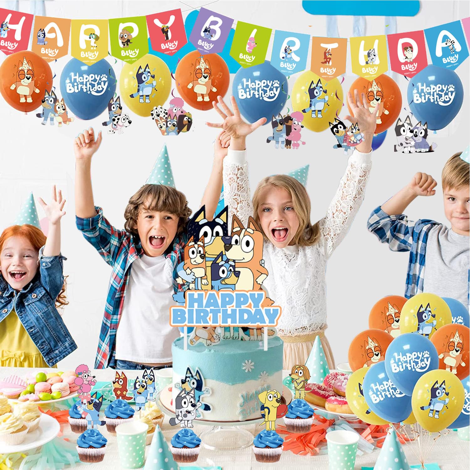 FARDAS blue dog party decor pack used to decorate dessert table