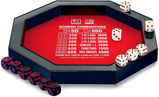 Farkel built-in dice-collection channel keeps rolls neatly in reach.