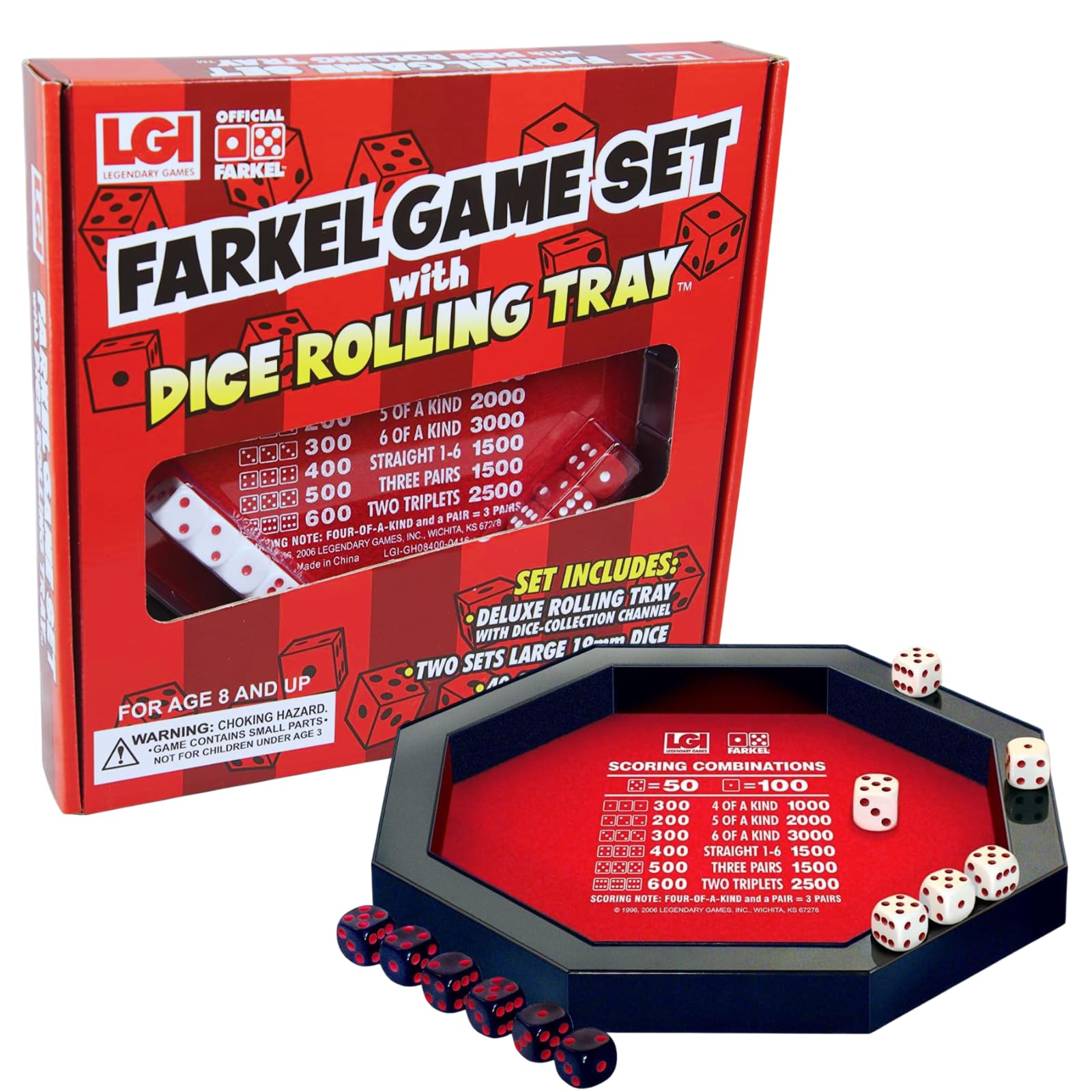 Farkel deluxe dice-rolling tray with built-in channel for organized play.