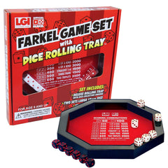 Farkel deluxe dice-rolling tray with built-in channel for organized play.