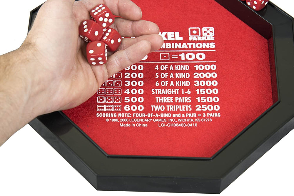Farkel compact tray game setup ideal for travel.