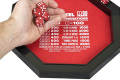 Farkel compact tray game setup ideal for travel.