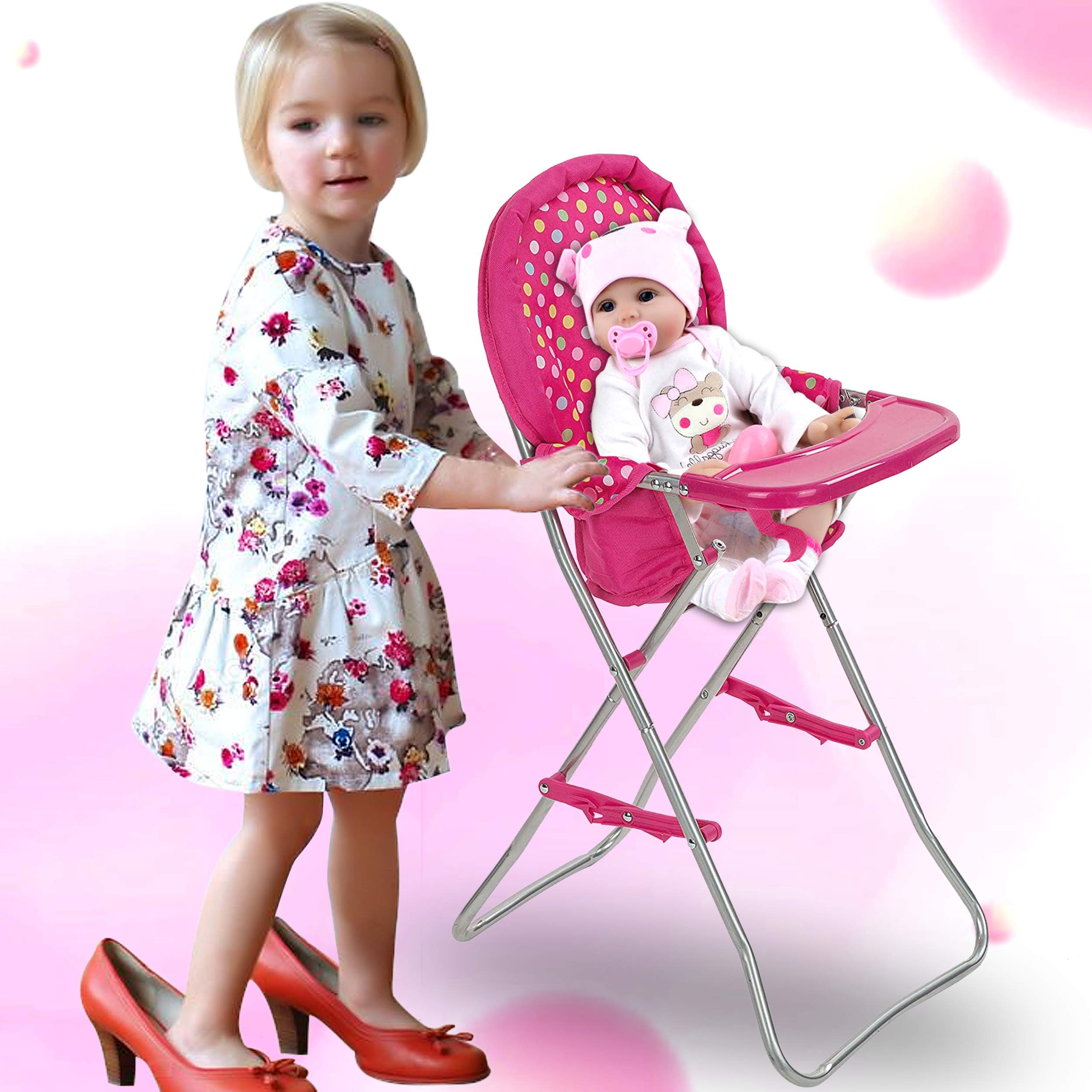 Fash N Kolor baby doll high chair with feeding tray.