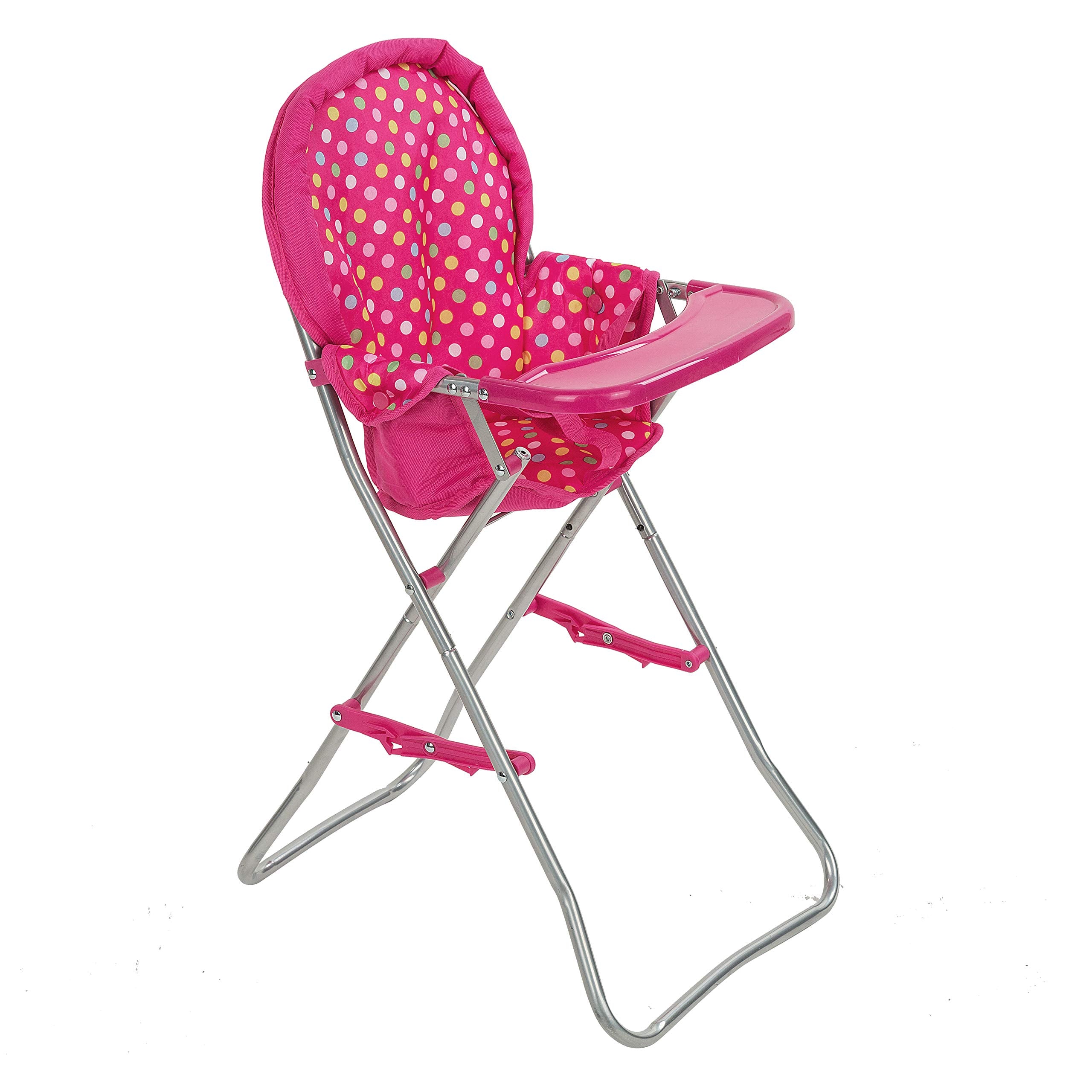 Fash N Kolor pink high chair for 18-inch dolls, front view, durable pretend-play furniture.