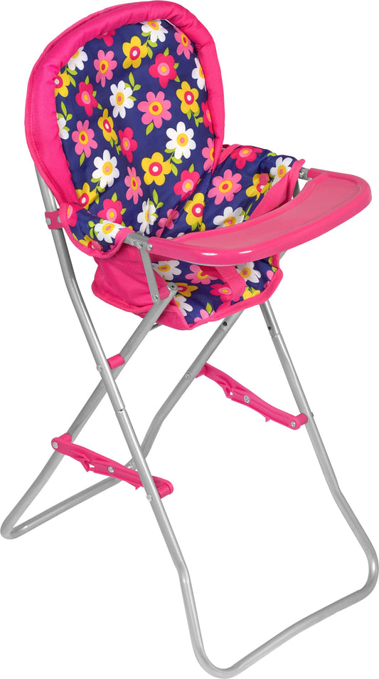 Fash N Kolor baby doll high chair with flower print tray for imaginative meals.