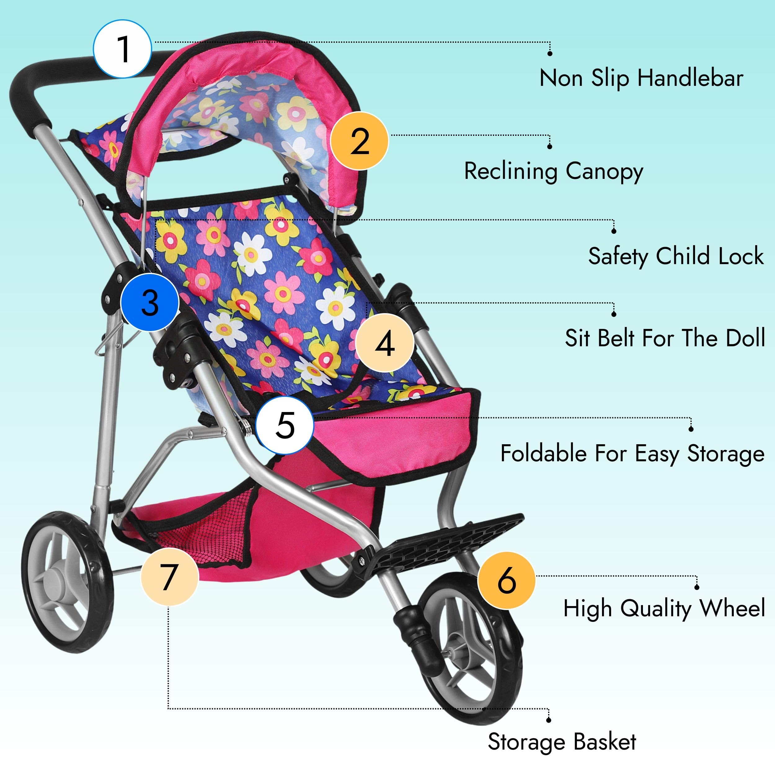 Fash N Kolor stroller basket storage for doll accessories during play.