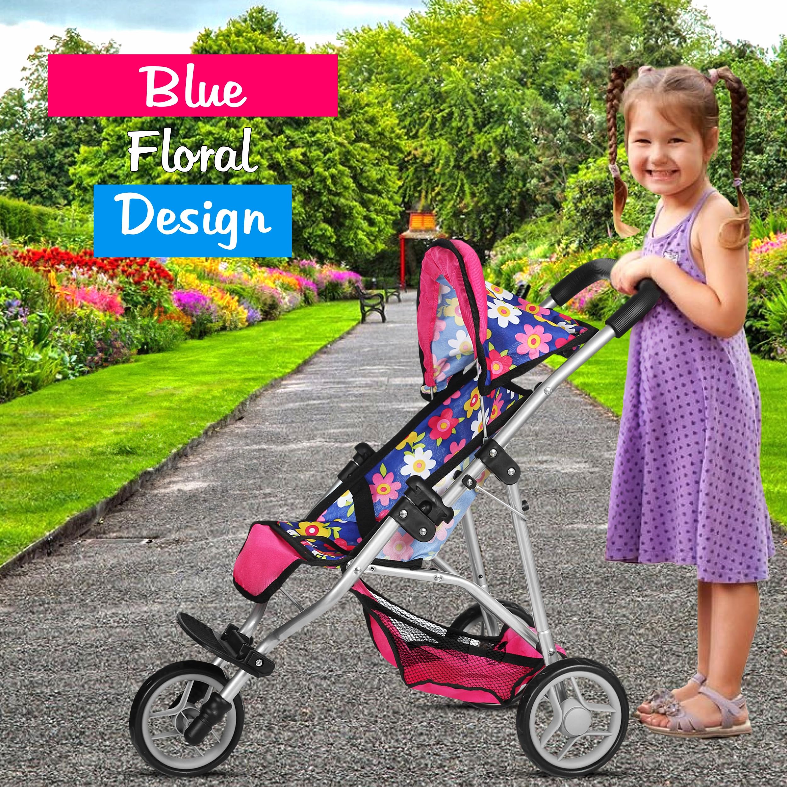 Fash N Kolor stroller lightweight steel frame for easy pushing by kids.