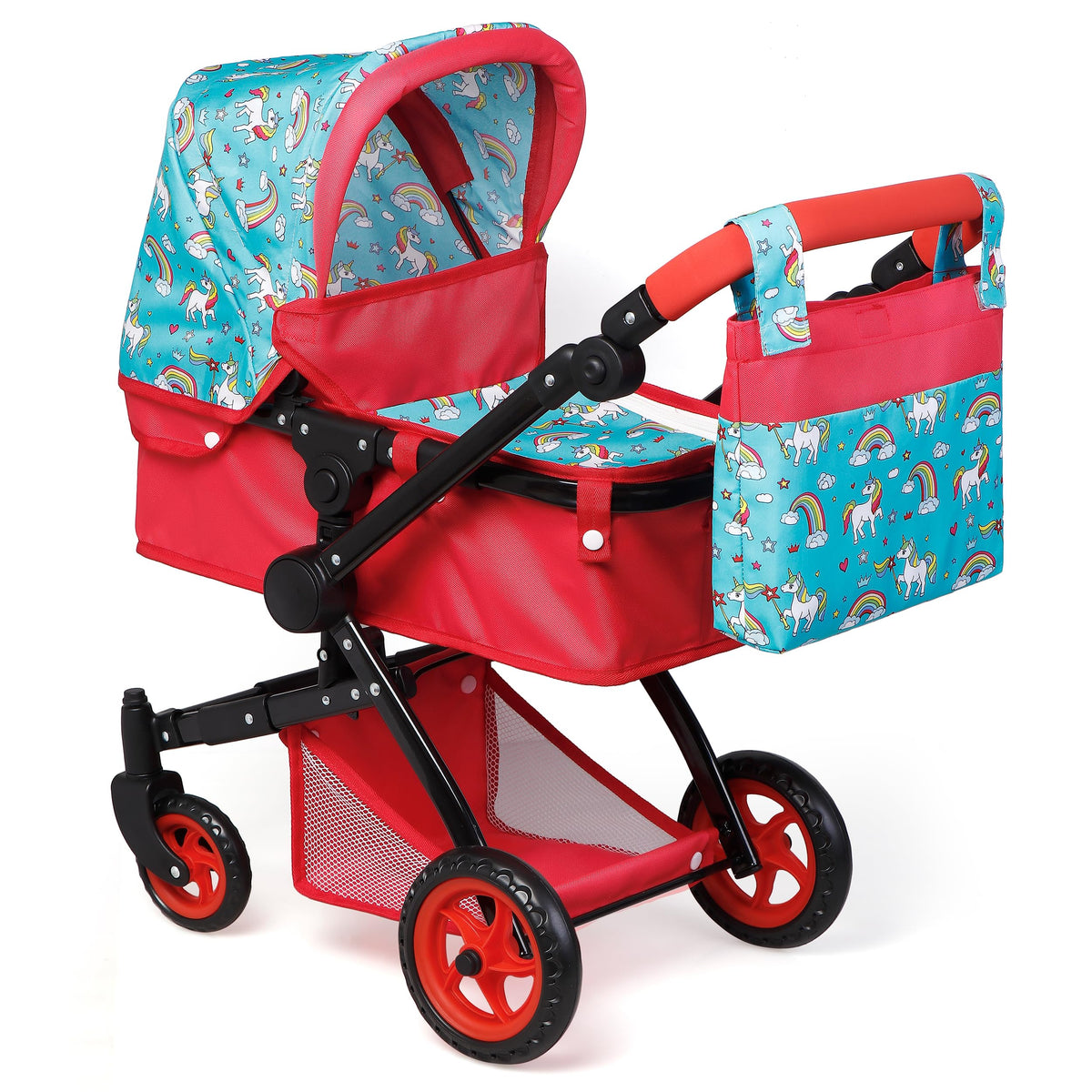 Fash n Kolor baby doll stroller with unicorn pattern offers delightful pretend play for kids.
