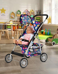 Fash N Kolor stroller fits dolls up to 18 inches tall.