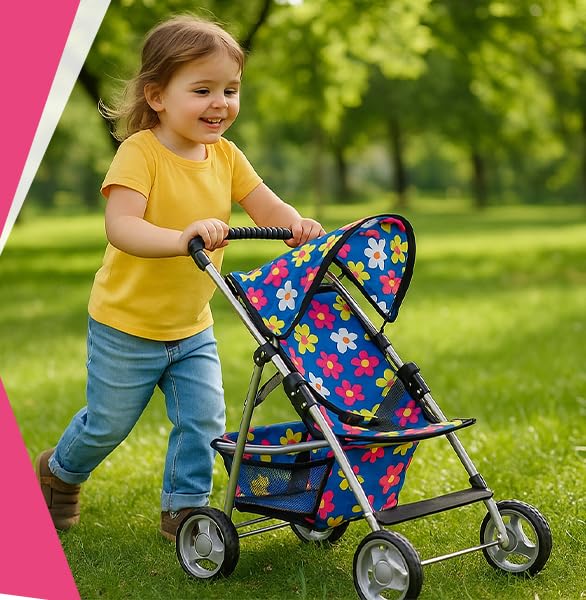 Fash N Kolor deluxe stroller folds compactly for storage and travel.