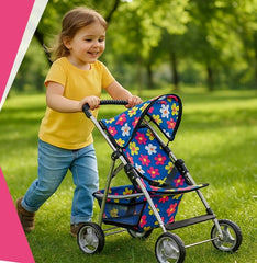 Fash N Kolor deluxe stroller folds compactly for storage and travel.