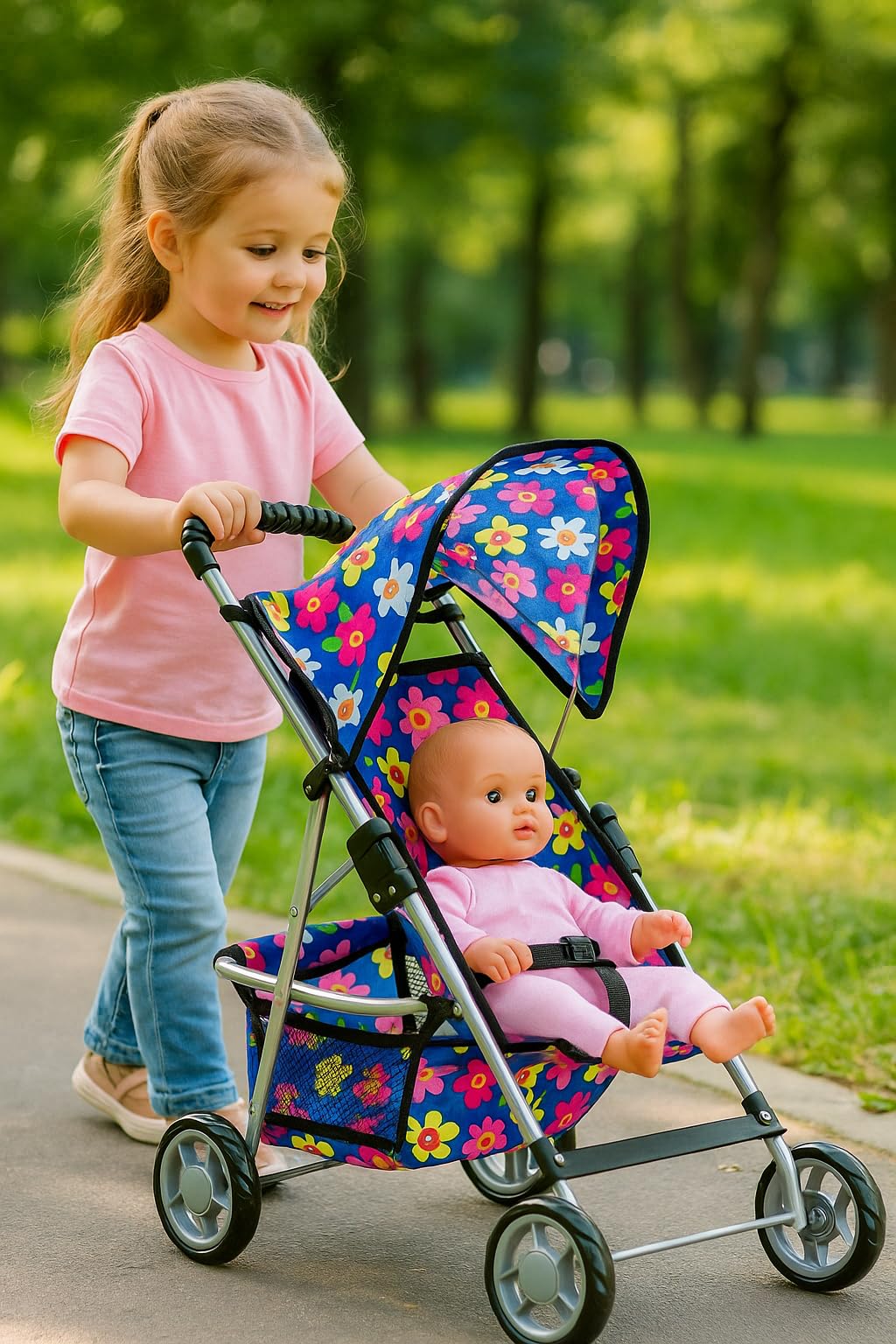 Fash N Kolor stroller with removable seat for easy cleaning after play.