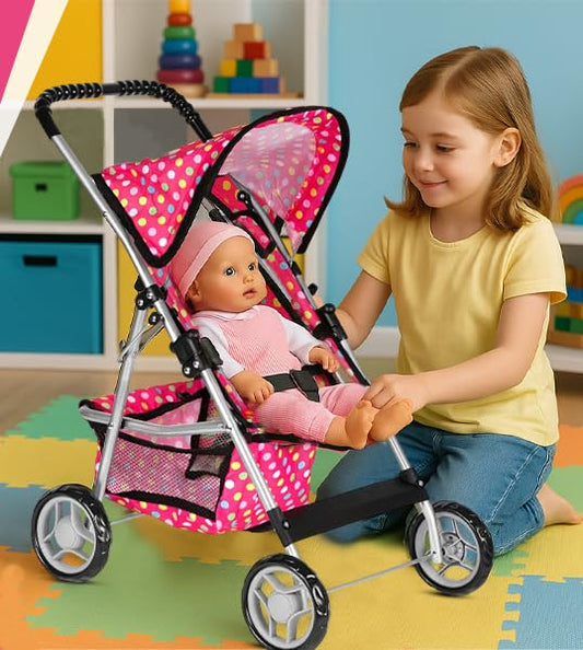 Fash N Kolor stroller folded for easy storage and travel.