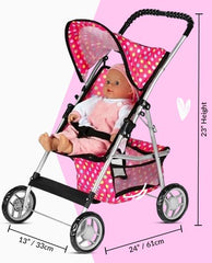 Fash N Kolor Open hood and accessories mimic real pram features.