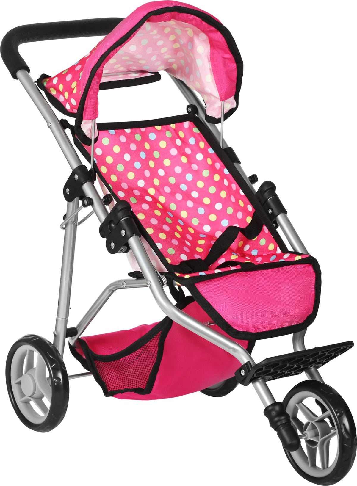 Fash N Kolor denim pink stroller hood provides adjustable shade for imaginative adventures.