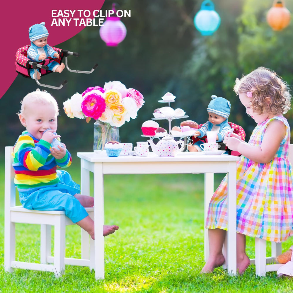 Fash N Kolor pink doll mealtime high chair for realistic feeding scenes