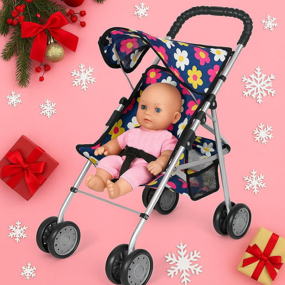 18-inch doll compatibility shown on fash n kolor stroller for realistic play