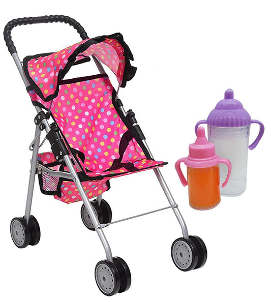 fash n kolor doll stroller with flower design and basket for imaginative outings