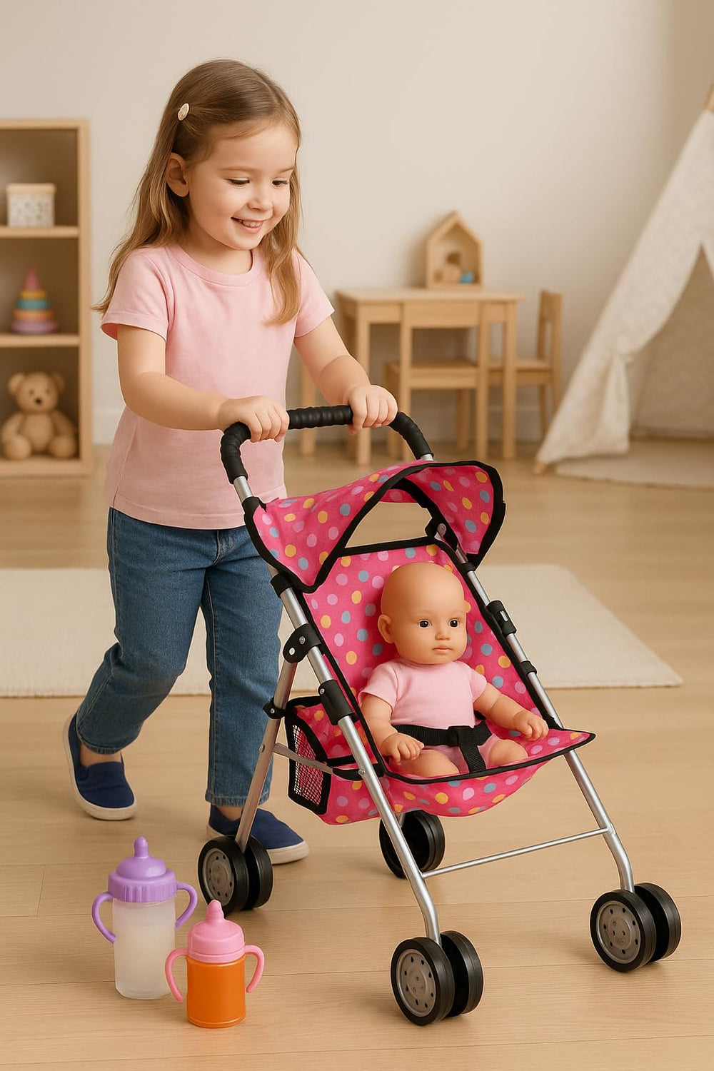 foldable fash n kolor doll stroller for easy storage and travel