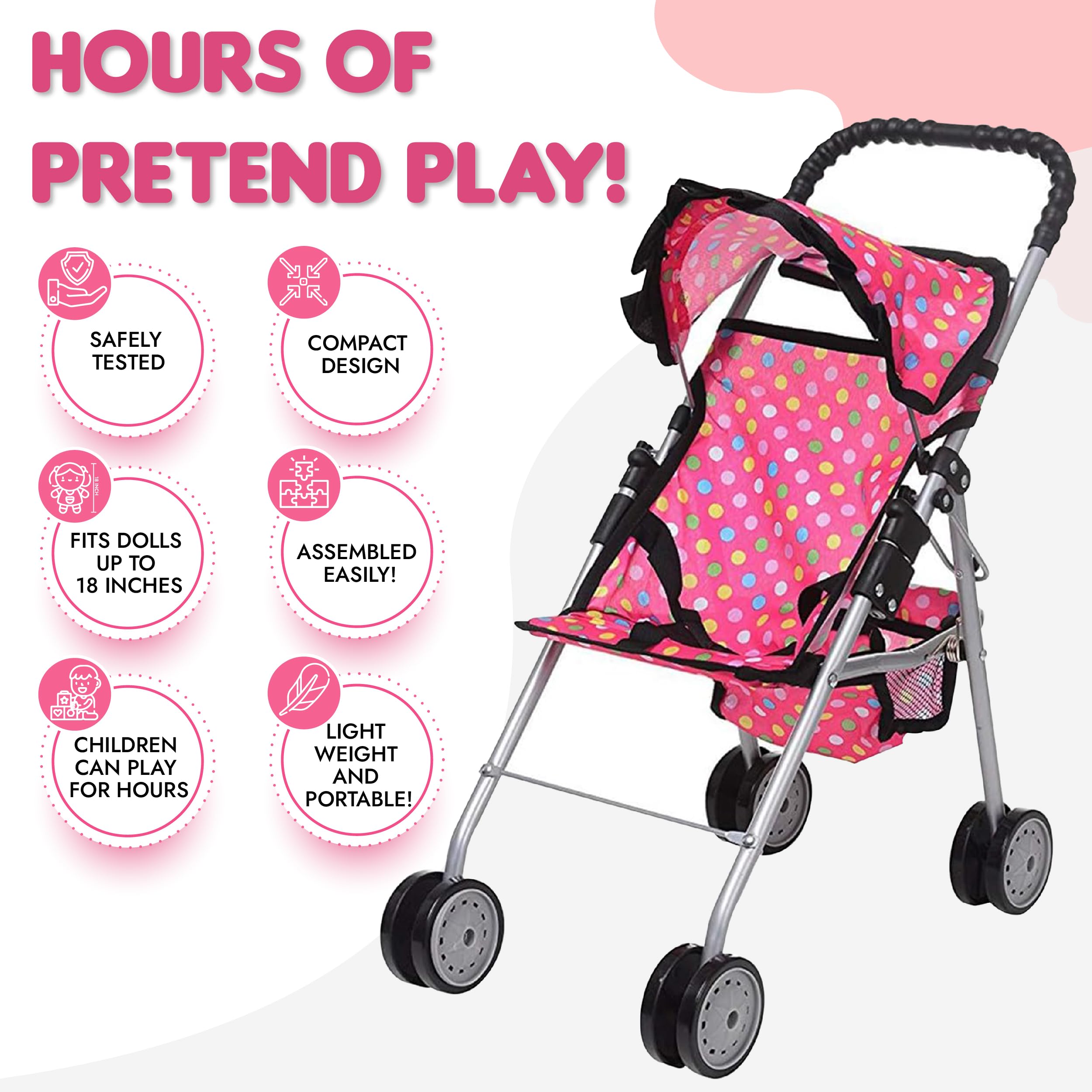 hood opens and closes on fash n kolor doll stroller for versatile play