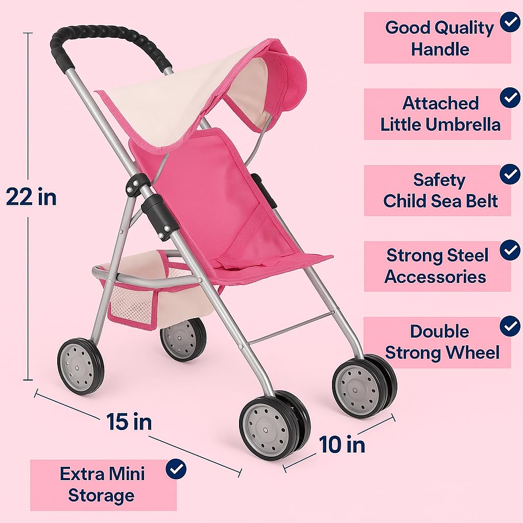Doll stroller hood open for imaginative play with FasH N Kolor