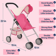 Doll stroller hood open for imaginative play with FasH N Kolor