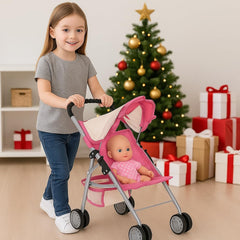Foldable pink off-white doll stroller by Fash N Kolor for easy storage