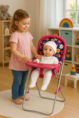 Fash N Kolor high chair folded flat tray for easy storage after play sessions.