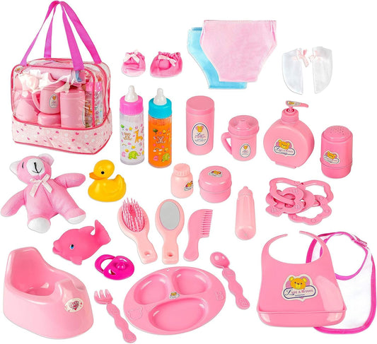 fash n kolor My Sweet Baby feeding set in a zippered see-through bag for organized pretend play