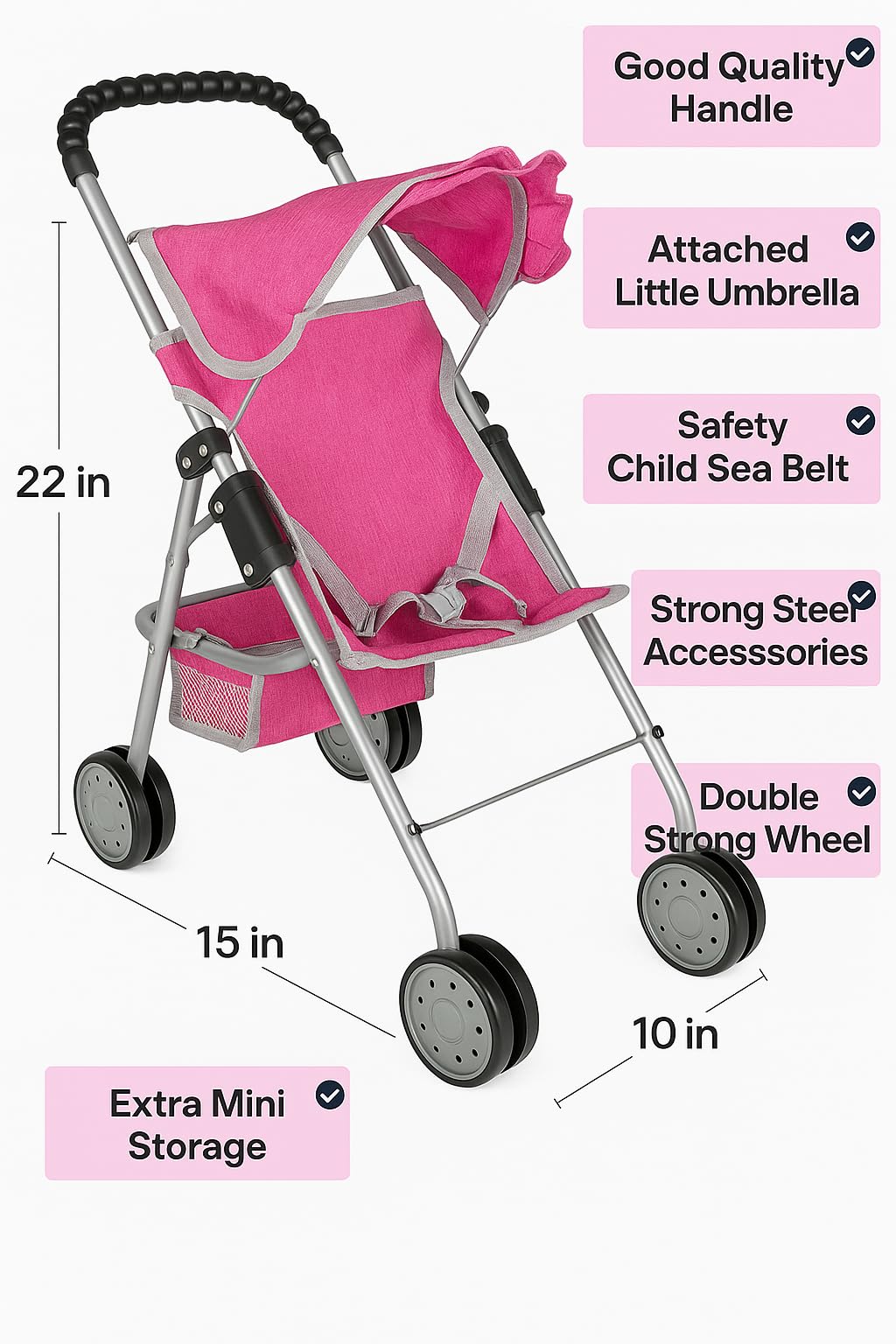 Fash N Kolor open hood doll stroller feature for realistic pretend play