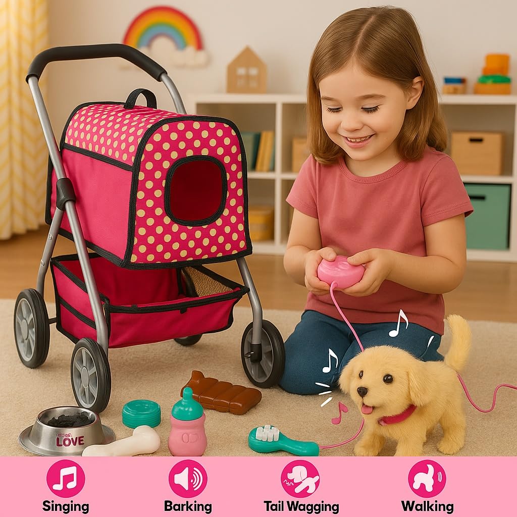 Fash N Kolor Pink Polka-Dot Stroller detail emphasizes bright styling