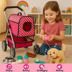 Fash N Kolor Pink Polka-Dot Stroller detail emphasizes bright styling
