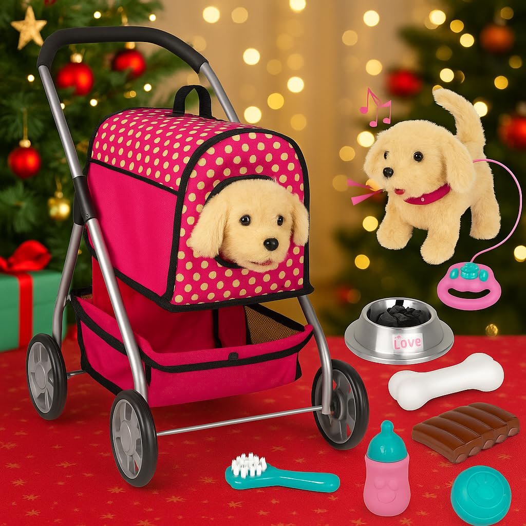 Fash N Kolor Puppy Doll Stroller barking action adds lively pretend play