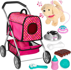 Fash N Kolor Puppy Doll Stroller remote walk showcases interactive control for kids