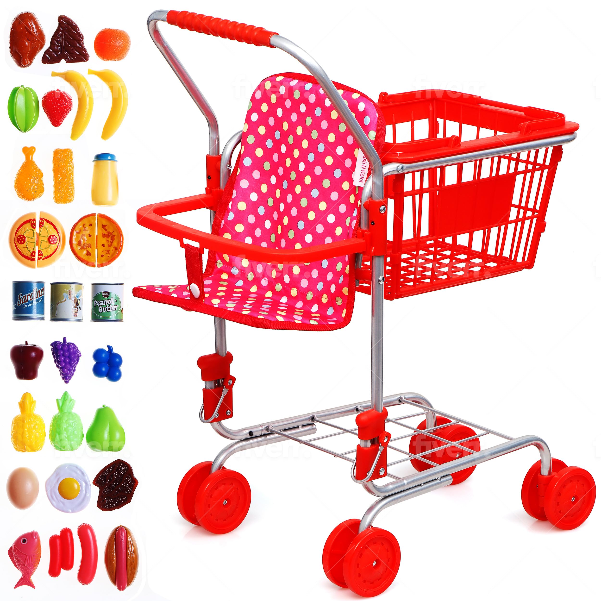 Fash N Kolor Shop 'N' Go cart with food for imaginative play and learning