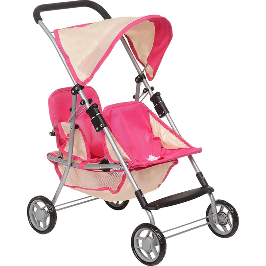Fash n kolor twin doll double stroller with pink hood promotes cooperative pretend play