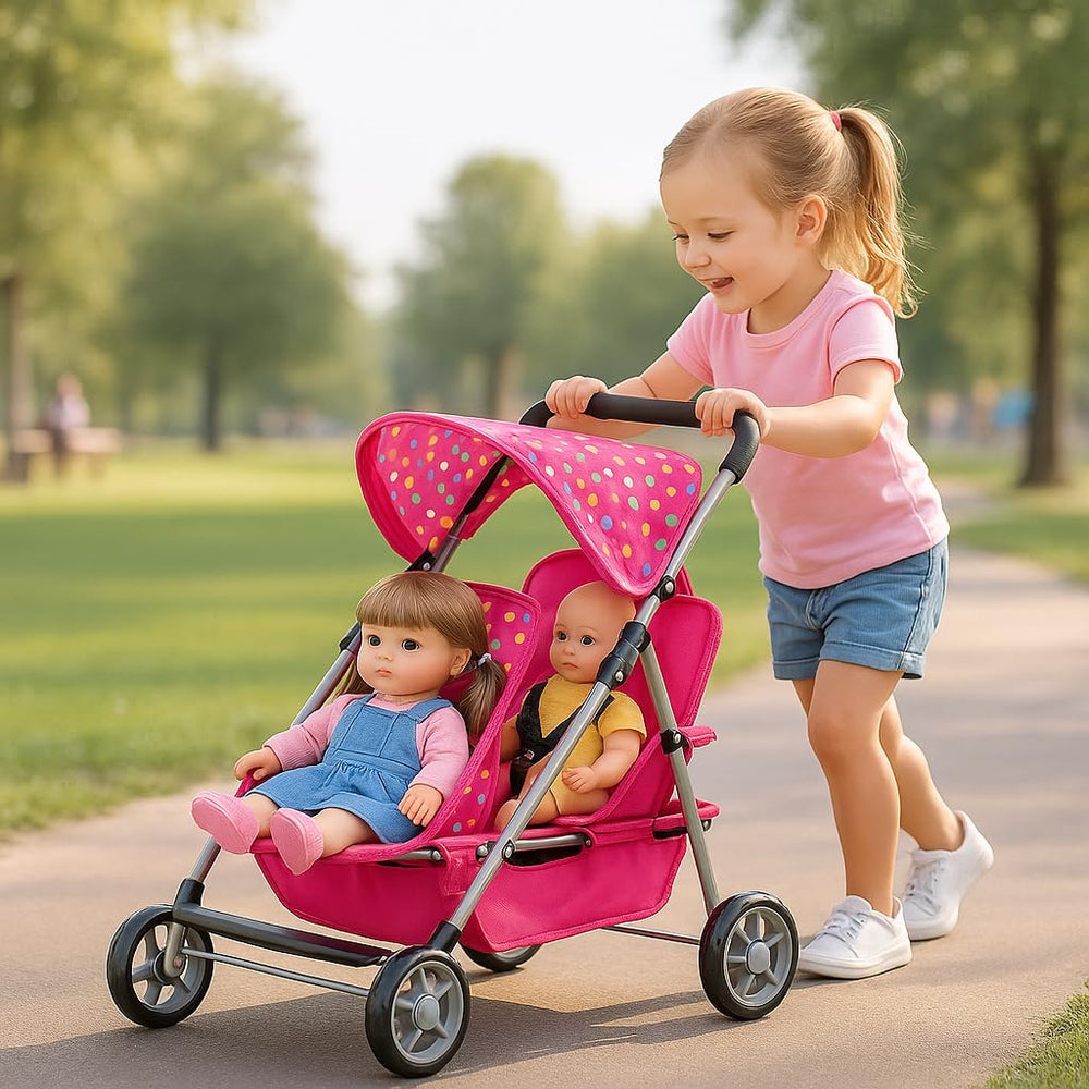 Fash n Kolor stroller folded for easy storage and on-the-go.