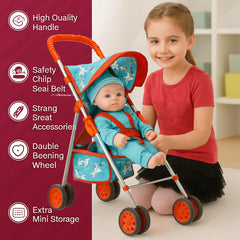 Fash N Kolor unicorn stroller seatbelt secured for safe rides.