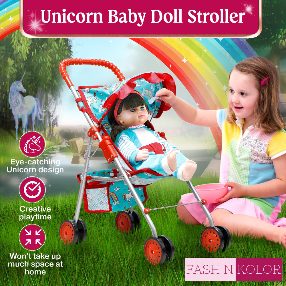 Fash N Kolor unicorn stroller soft grip handle for little hands.