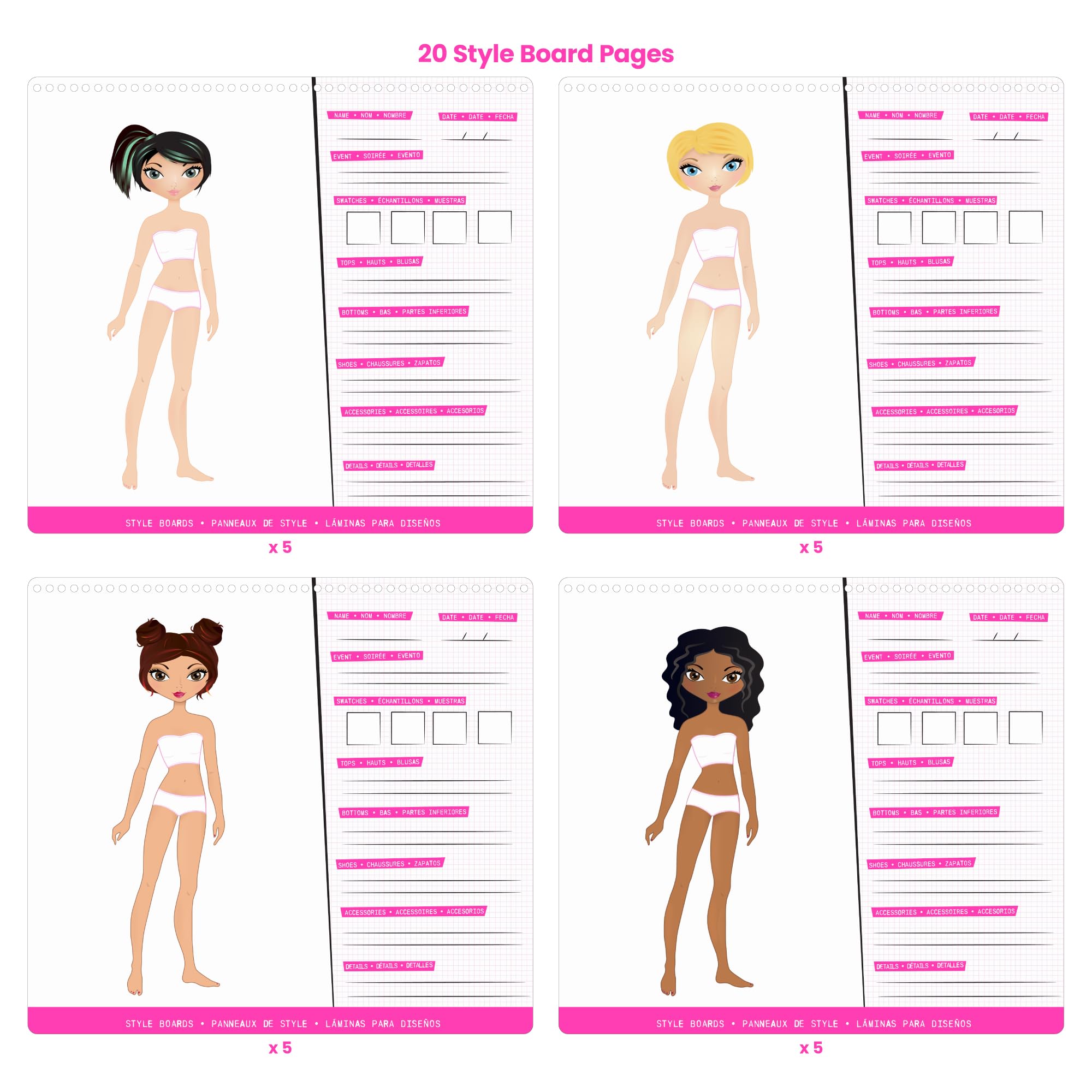 Fashion Angels sticker-by-number sheets spread for guided prompts.