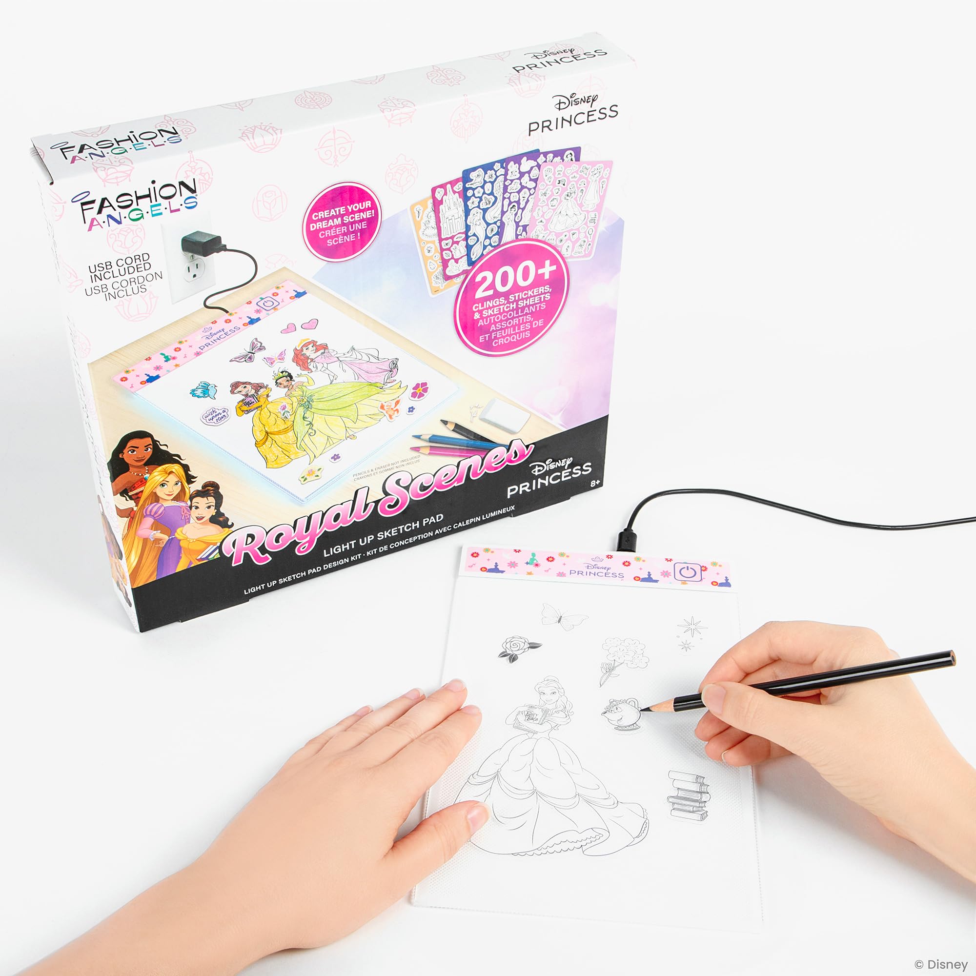 Fashion Angels Disney Princess light up sketchpad front view for imaginative fashion design.