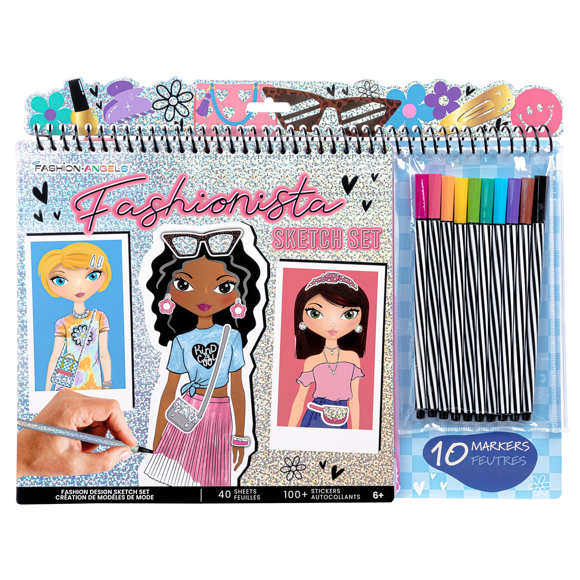 Fashion Angels Fashionista Sketch Pad open with silhouettes for easy practice.
