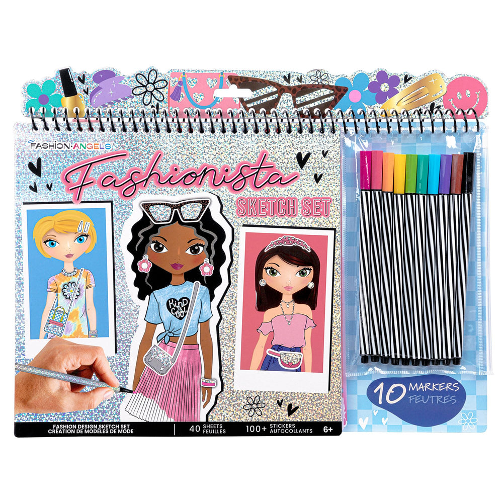 Fashion Angels Fashionista Sketch Pad open with silhouettes for easy practice.