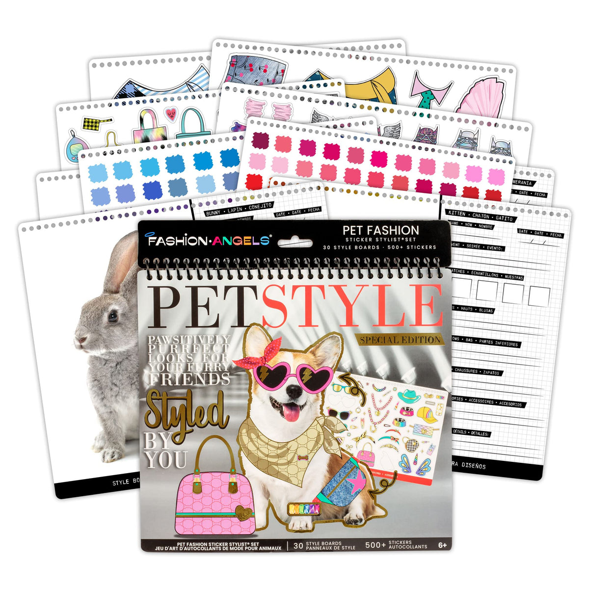 Fashion Angels Pet Fashion Sticker Stylist cover board showing 30 style sheets for imaginative play
