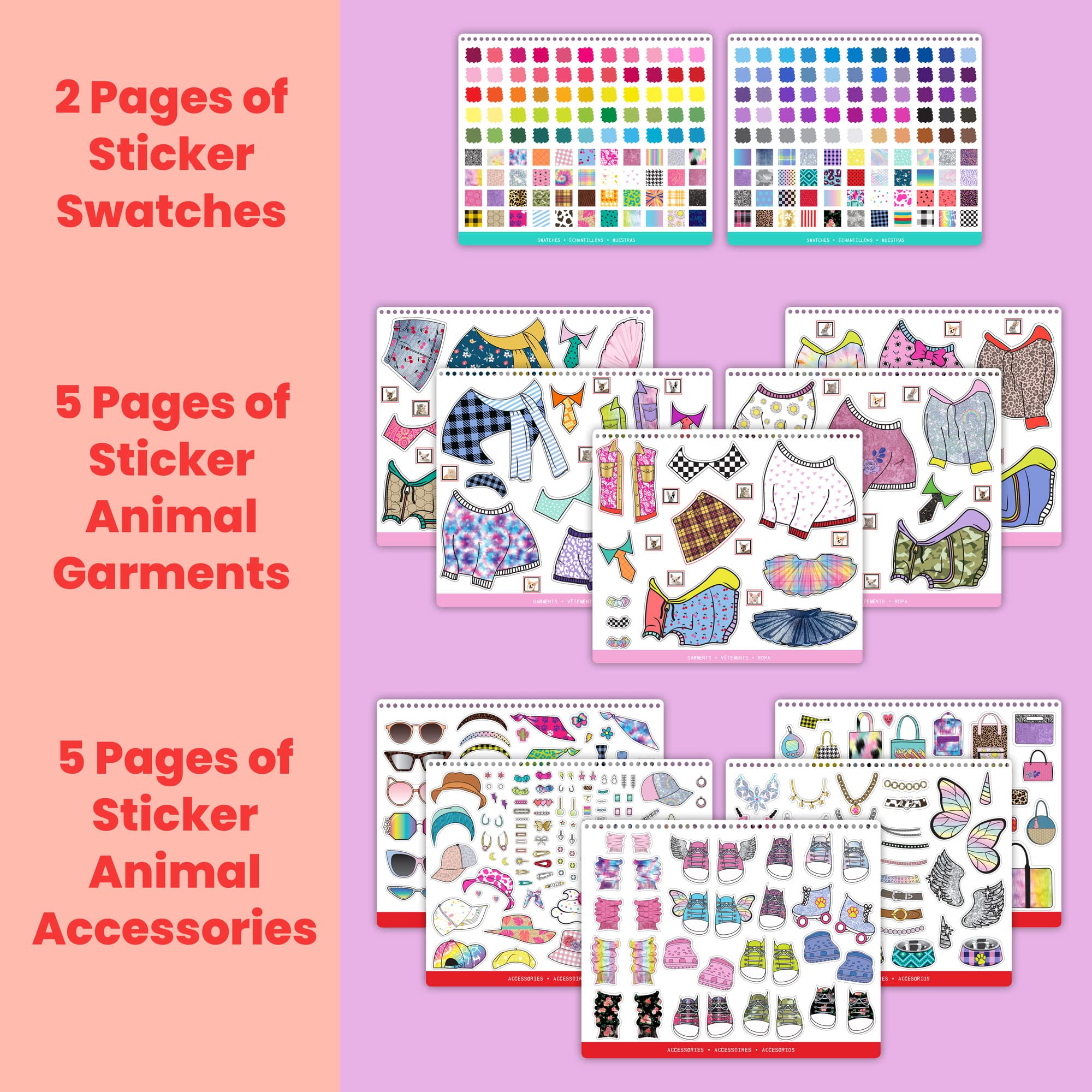 Fashion Angels Pet Fashion Sticker Stylist sticker sheet 01 provides colorful accessories for outfits