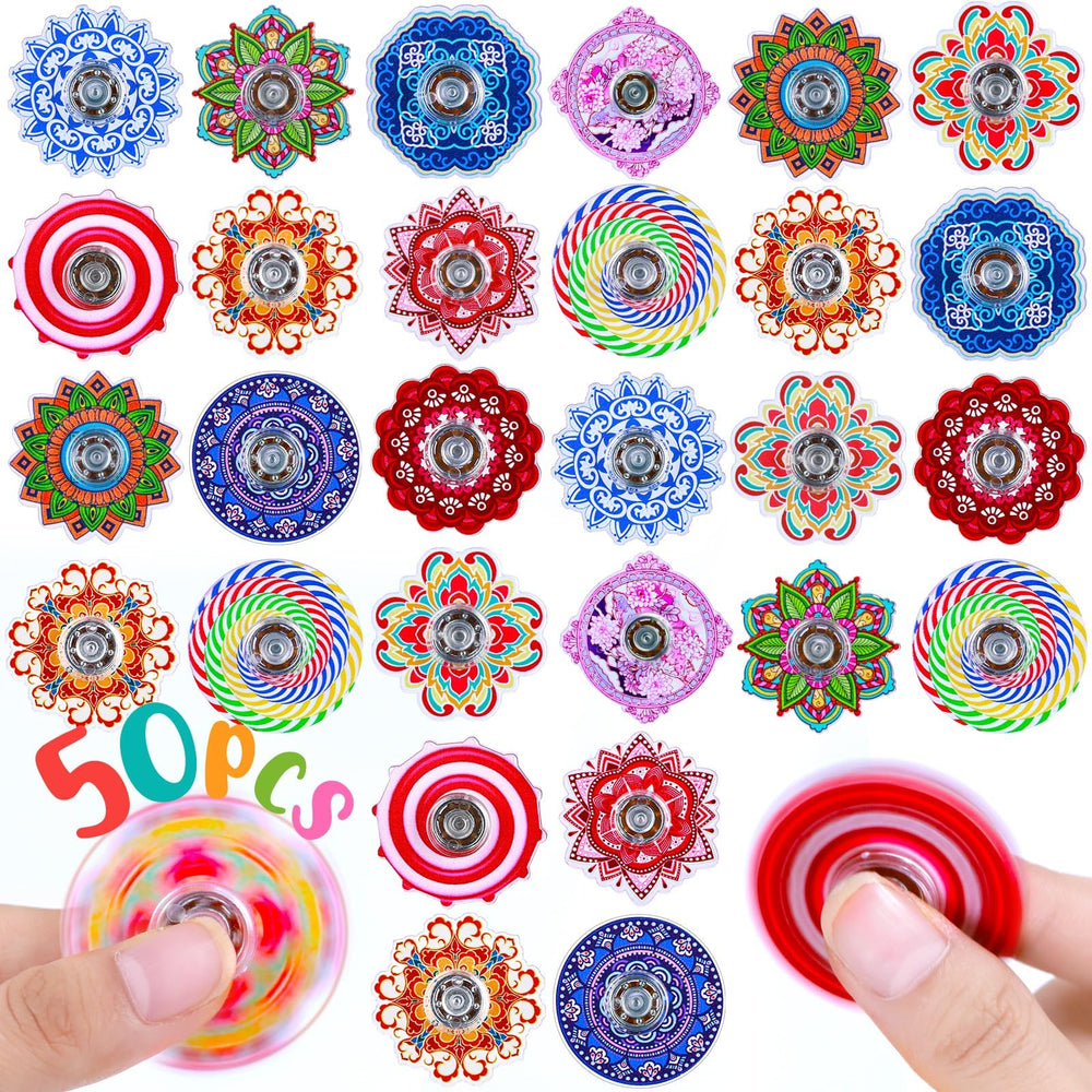 Fasray 50-pack fidget spinners with vibrant patterns for classroom focus.