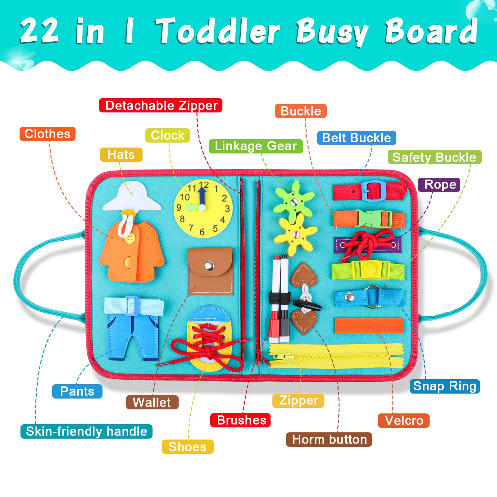 FASTSPOK Busy Board button and buckle detail enhances finger dexterity during dressing tasks