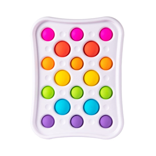 Fat Brain Dimpl Pops close-up of vivid bubbles for tactile play and motor skill practice.